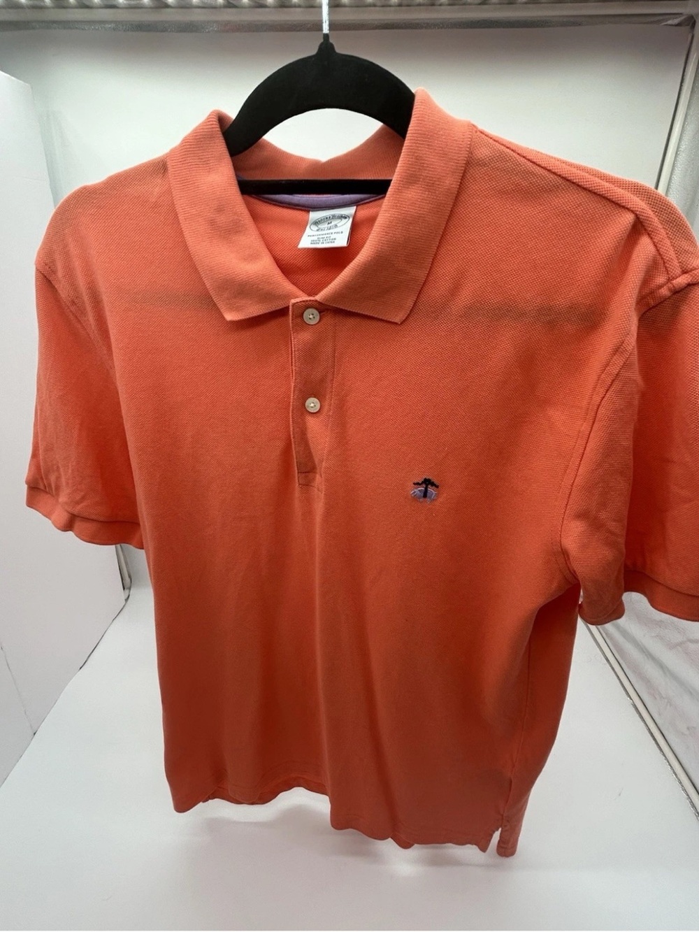 Brooks Brothers Coral-Orange Short Sleeve Polo with Embroidered Logo